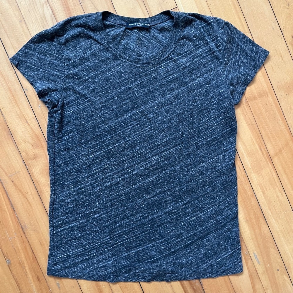 Brandy Melville One Size Charcoal Heathered V Neck T Shirt Basic Top